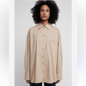 Remain Oversized Organic Poplin Cotton Button Up Long Sleeve Shirt Pleated Back